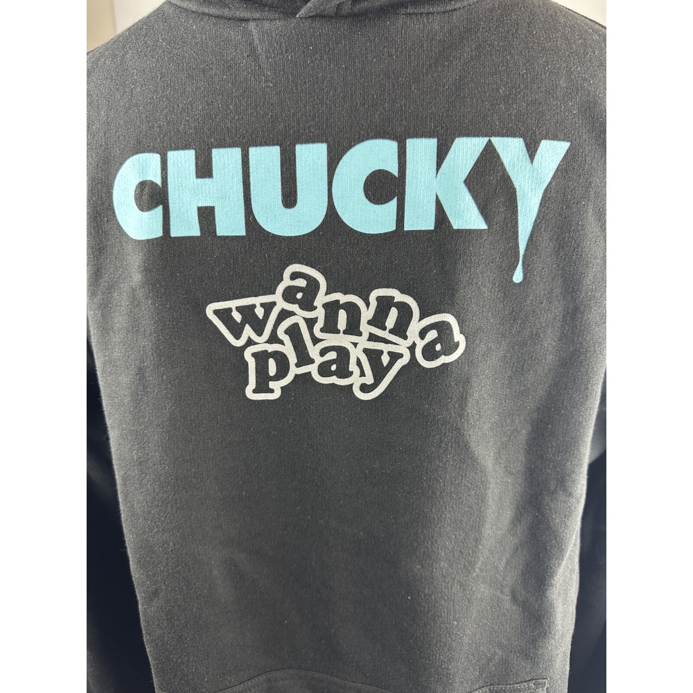 NWT Child's Play Chucky Long Sleeve Fleece Hoodie Wanna Play Graphic M horror - Picture 9 of 11